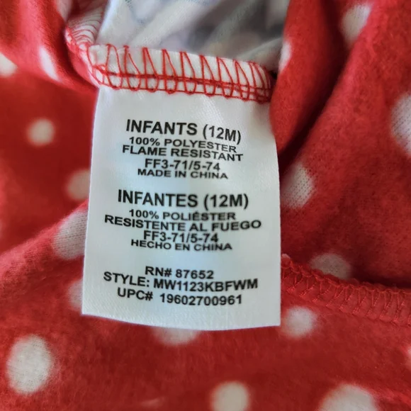 Disney Junior Minnie Mouse Red Polka Dot Fleece Pajama 12M Cozy Cute - Picture 6 of 7